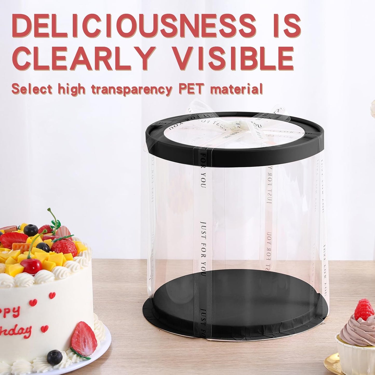 JCD Pink Multi-Layer 10 * 10 Inch Round Clear Cake Boxs with Ribbon,6 Pack Tall Transparent Packaging Cake Containers PET Cake Carrier Box for Birthday (Pink, Round 10inch/6pcs)