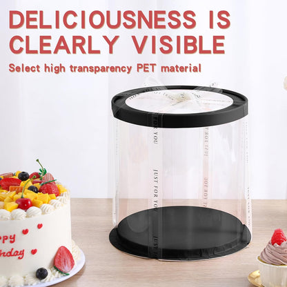 JCD Pink Multi-Layer 10 * 10 Inch Round Clear Cake Boxs with Ribbon,6 Pack Tall Transparent Packaging Cake Containers PET Cake Carrier Box for Birthday (Pink, Round 10inch/6pcs)