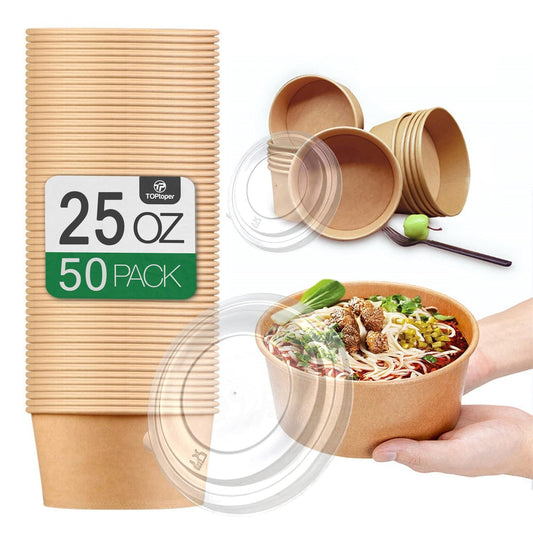 TOPtoper 36Oz 50Pcs Large Paper Bowls with Lids, Disposable Soup Serving Bowls Bulk Party Supplies for Hot/Cold Food, Soup (36 OZ)