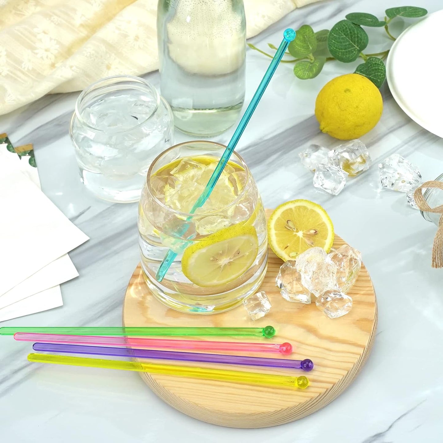 hapray 100-PCS 5 Colol Plastic Swizzle Sticks, Crystal Cake Pops, Cocktail Coffee Drink Stirrers, Stir Sticks, 7.24 Inch (Pink, Yellow, Blue, Purple, Green)