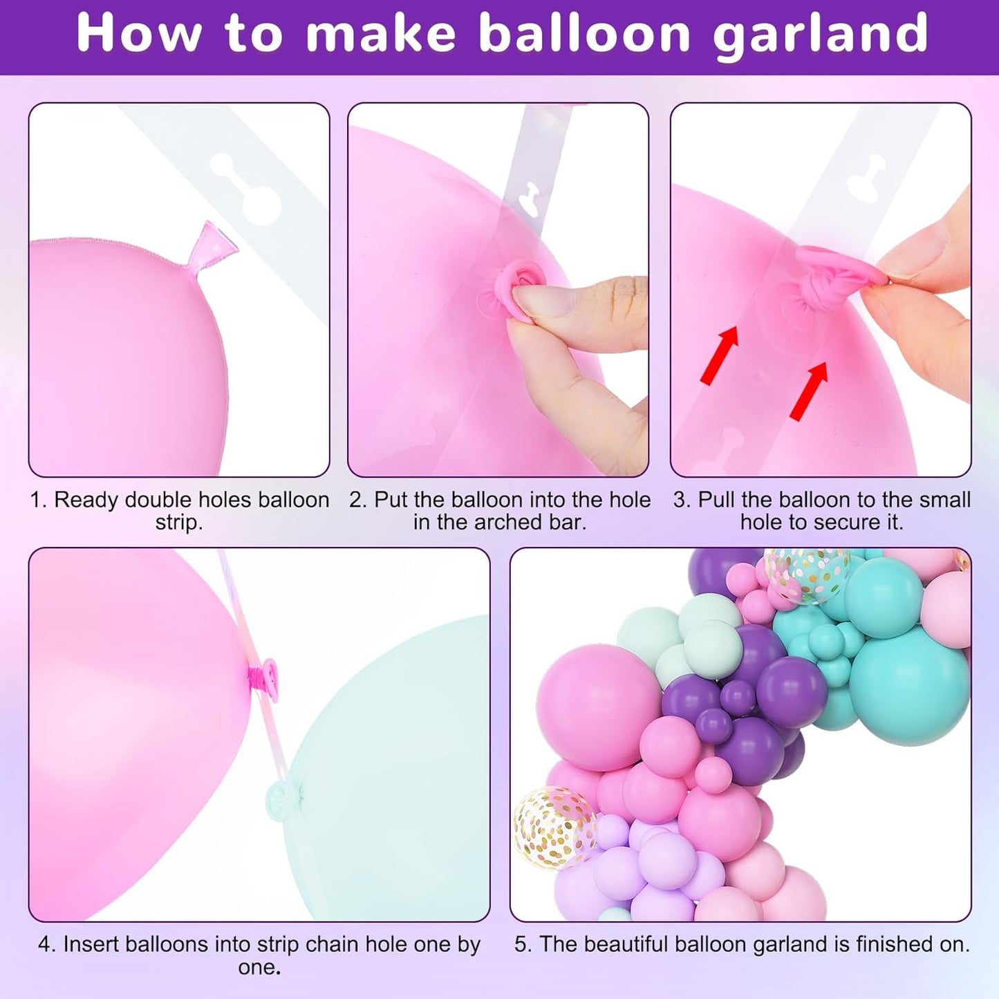 Amandir 153pcs Purple Blue Pink Balloon Garland Arch Kit, Different Sizes 18 12 10 5 inch Teal Yellow Latex Metallic Confetti Balloons for Magic Birthday Engagement Party Decoration