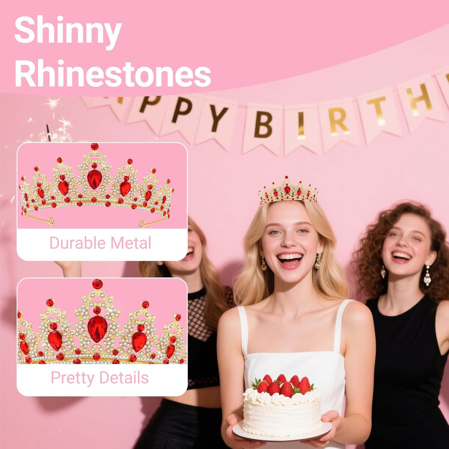Tiara Crown for Women, Headband Hair Accessories for Birthday Wedding Party Costume Pink