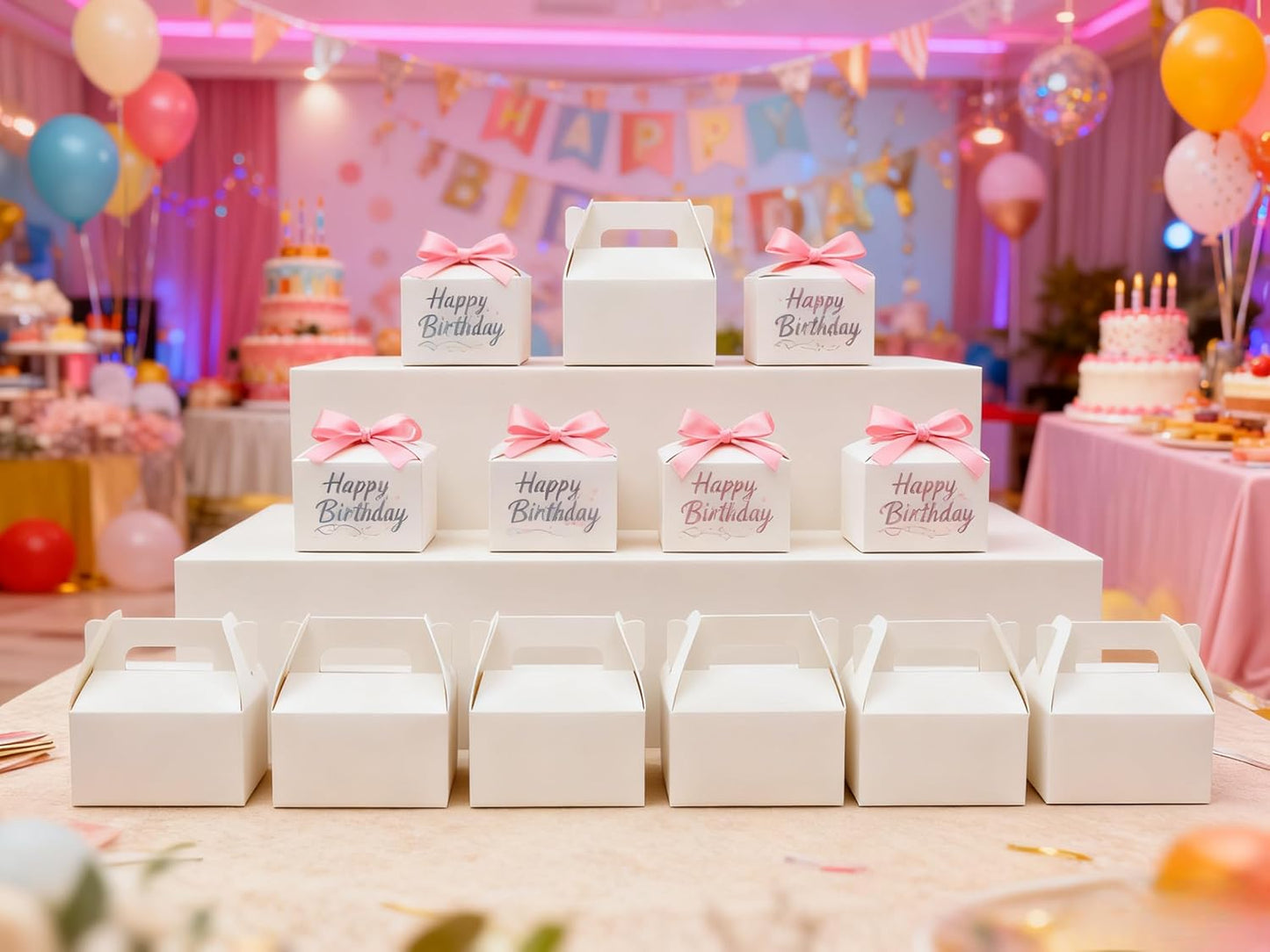 XAGLVV 24 Pack White Paper Gable Boxes,6.2 Inch Candy Boxes with Handle, Snack Party Favor& Gift Cookie bags for kids Birthday,Wedding, Baby Shower, Graduation.