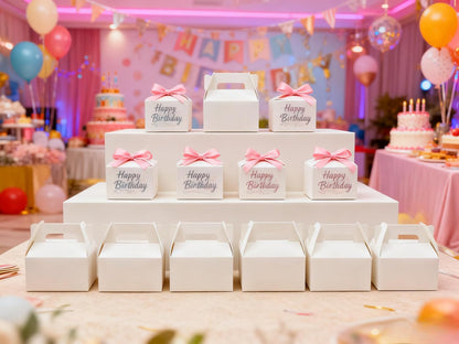 XAGLVV 24 Pack White Paper Gable Boxes,6.2 Inch Candy Boxes with Handle, Snack Party Favor& Gift Cookie bags for kids Birthday,Wedding, Baby Shower, Graduation.