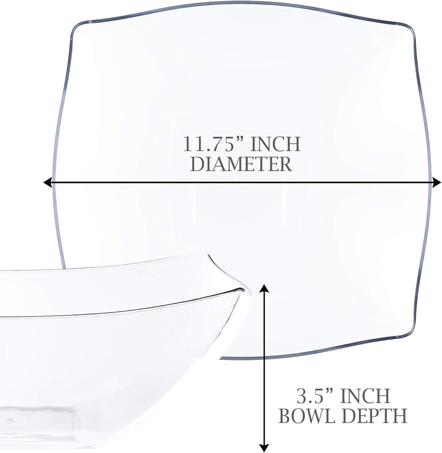 PLASTICPRO Disposable 64 ounce Square Serving Bowls, Party Snack or Salad Bowl, Large Plastic Elegant White Pack of 4