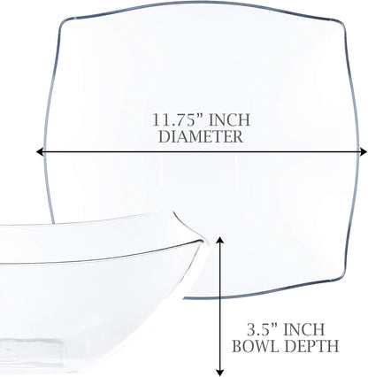 PLASTICPRO Disposable 64 ounce Square Serving Bowls, Party Snack or Salad Bowl, Large Plastic Elegant White Pack of 4