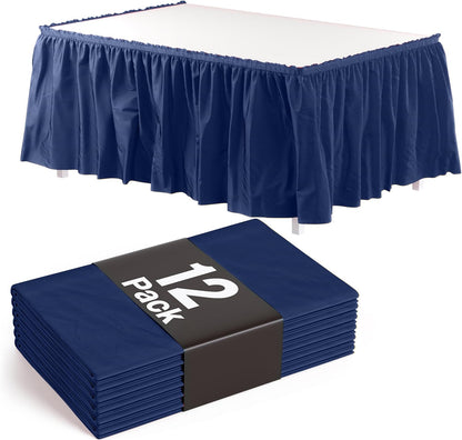 Exquisite Ruffle Table Skirt Black 6 Pack 14 Ft Long Table Skirts for Rectangle Tables 6ft Plus or Round Tables Skirts with Adhesive Strip for Gender Reveal Decor & Happy Birthday Parties