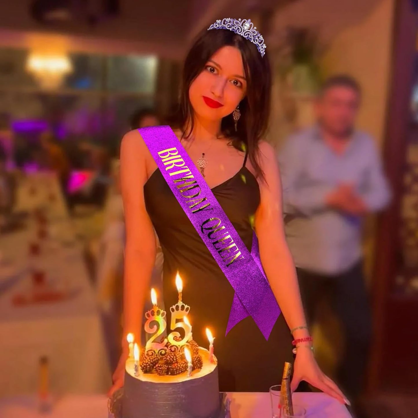 COCIDE Birthday Queen Sash & Rhinestone Tiara Set Gold Happy Birthday Crowns for Women Party Decoration Kit Rhinestone Headband for Women Glitter Crystal Hair Accessories for Cake Topper