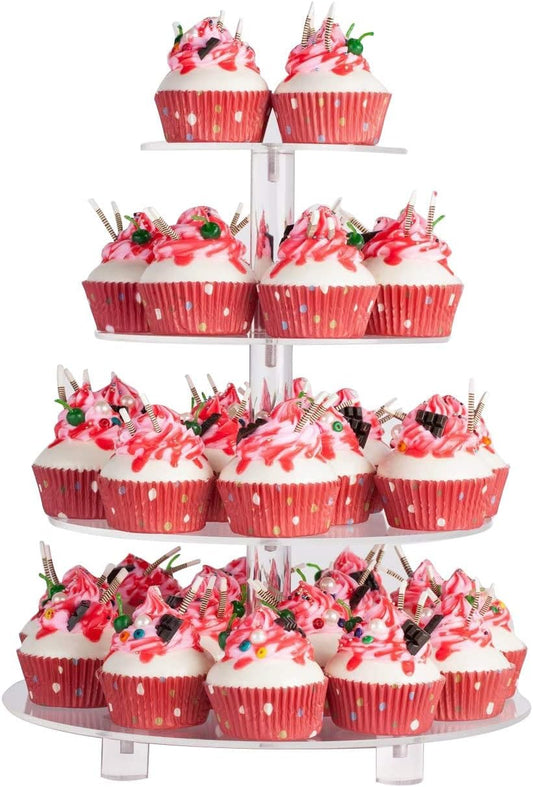 YestBuy 4 Tier Acrylic Cupcake Stand, Premium Cupcake Holder, Acrylic Cupcake Tower Display Cady Bar Party Décor â Display for Pastry(4.7" Between 2 Layers)