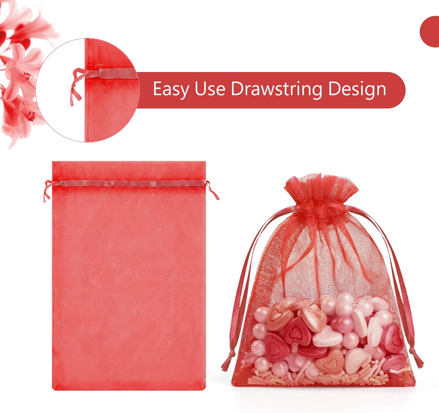 FUNFERY 100 Pcs White Organza Bags 3x4 in, Small Mesh Drawstring Gift Bags for Sachet, Jewelry, Wedding Favor, Candy Goodie Treat Bag,Easter Day