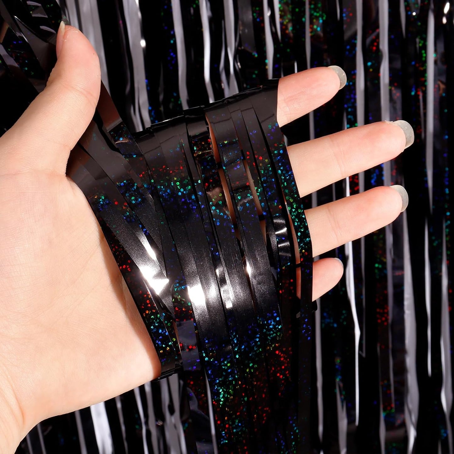 Black Fringe Curtain Party Streamers 2Pack 3.3x8.3 Ft Foil Fringe Backdrop Curtains for Birthday Wedding Bridal Baby Shower Halloween Decor Tinsel Streamers Black Party Decorations Door Streamers
