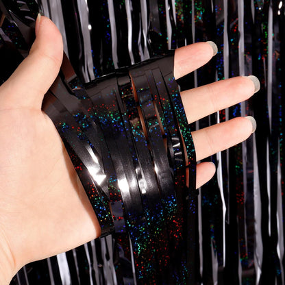 Black Fringe Curtain Party Streamers 2Pack 3.3x8.3 Ft Foil Fringe Backdrop Curtains for Birthday Wedding Bridal Baby Shower Halloween Decor Tinsel Streamers Black Party Decorations Door Streamers