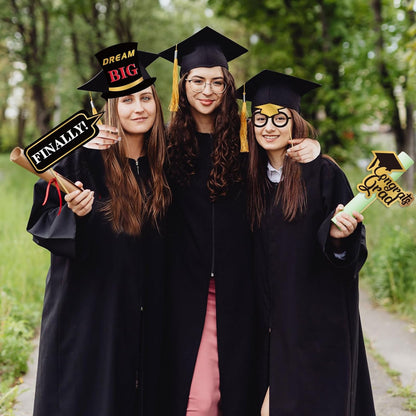 2026 Graduation Photo Booth Props,22Pcs Graduation Photo Booth Props,Funny Grad Party Selfie Props,Black Gold Selfie Photo Frame for High School and College Grads