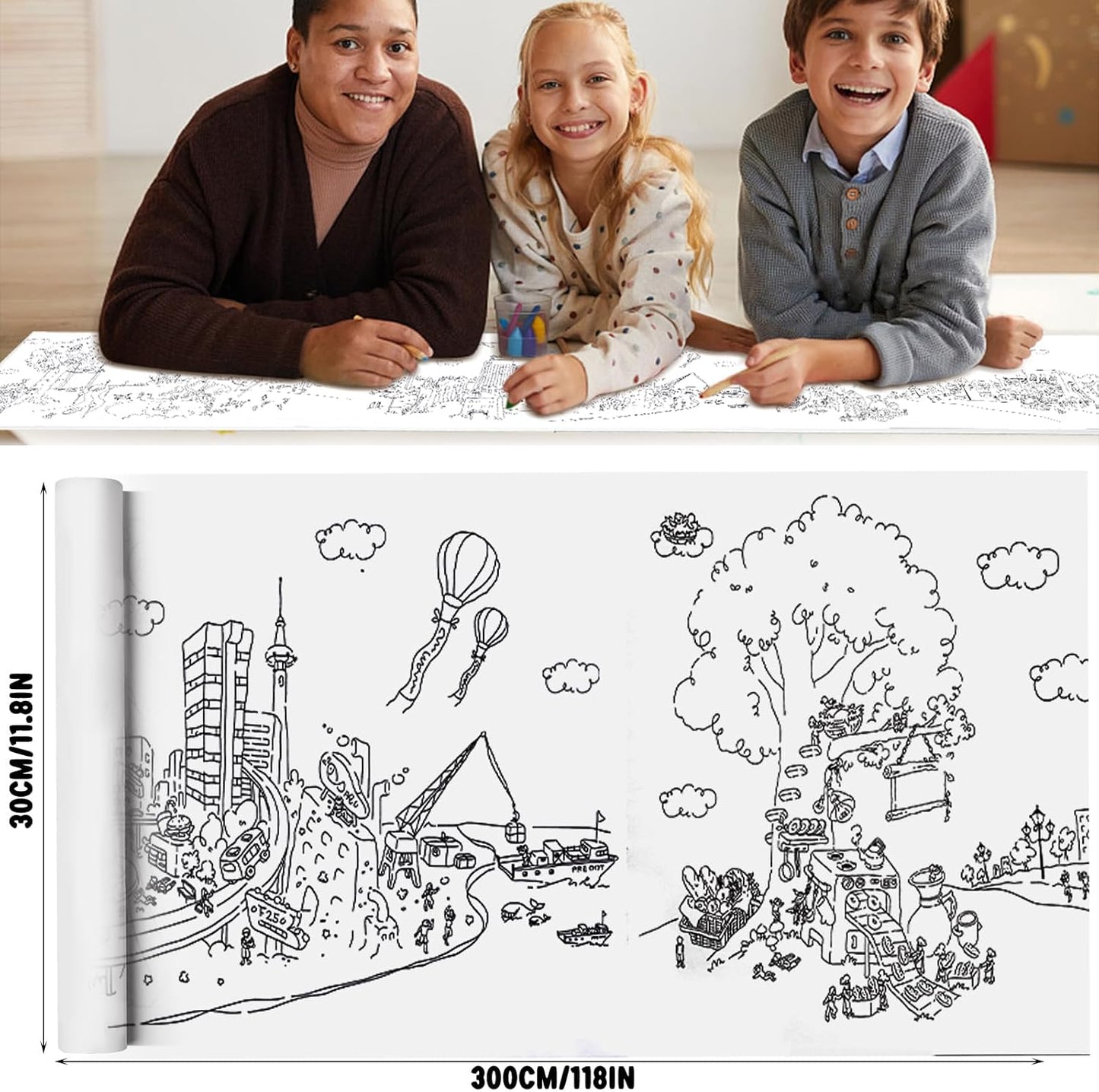 2PCS Children's Drawing Roll, Coloring Paper Roll for Kids Gift, 120 * 11.8 Inches DIY Painting Drawing Paper Roll, Sticky Drawing Paper Roll, Early Educational Toys for Kids (Animal World)