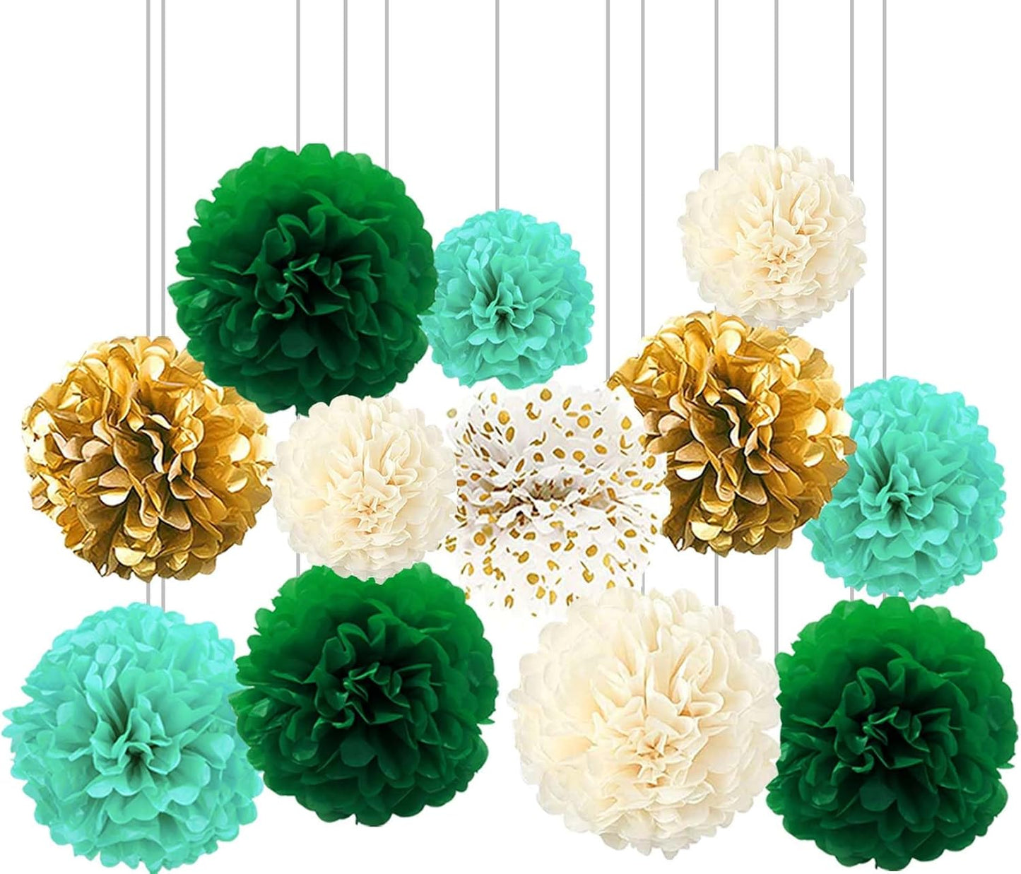 XIKSXITN 12 pc Rose Gold Gradient Tissue Paper Pom poms-Hanging Gold Dot White Paper Pom Poms Paper Flowers Ball for Party Decorative(8&10&12 inch)