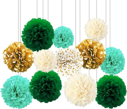 XIKSXITN 12 pc Rose Gold Gradient Tissue Paper Pom poms-Hanging Gold Dot White Paper Pom Poms Paper Flowers Ball for Party Decorative(8&10&12 inch)