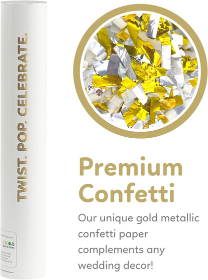 Gold & Silver Confetti Poppers Confetti Cannon | 2 Pack | Party Poppers Decoration for Wedding, Engagement, Graduation, Birthday | Wedding Party Favors | Launches 25 ft | 12 inch | TUR Party Supplies