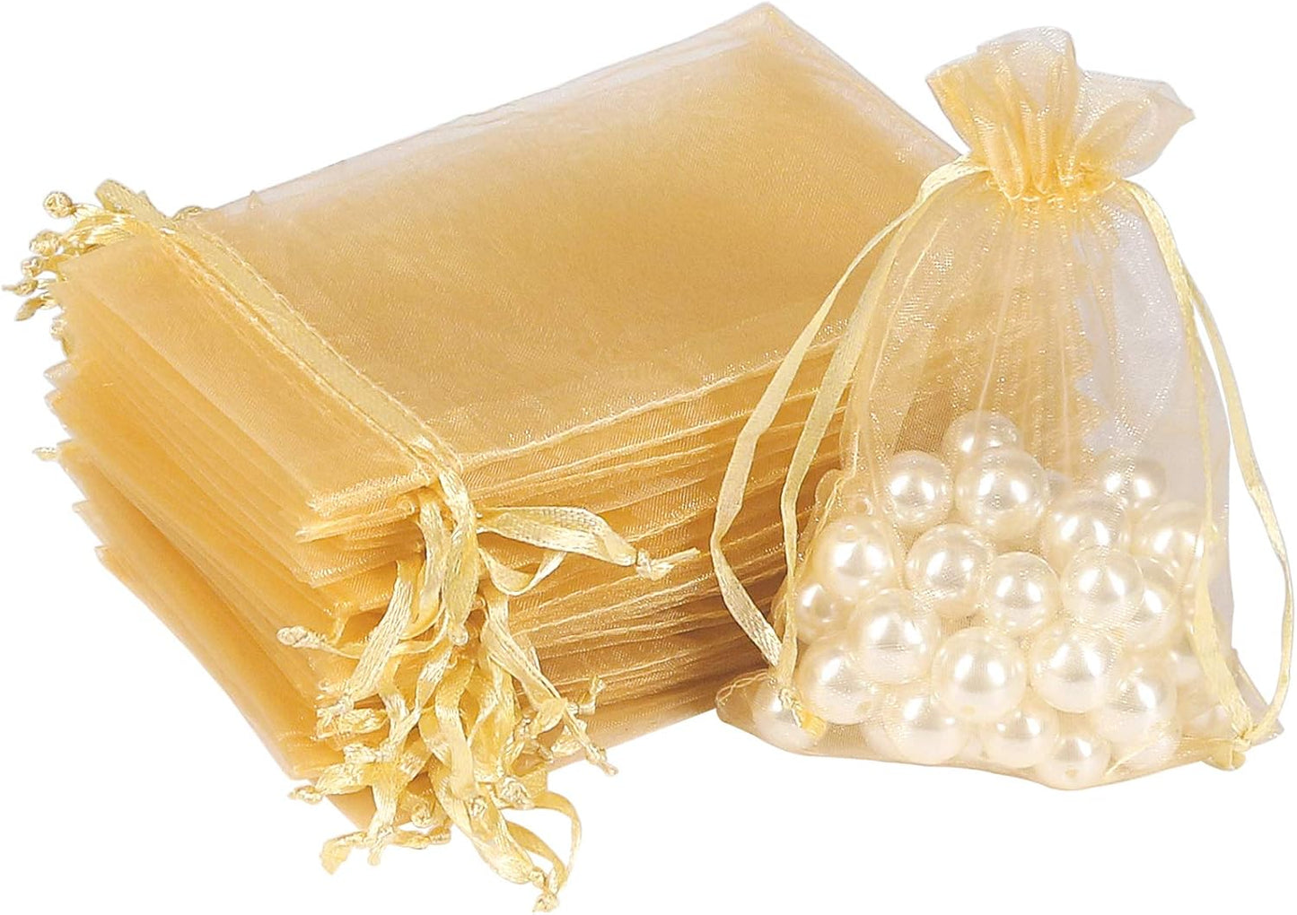 HRX Package 100pcs White Organza Bags, 4x6 inch Mesh Bags Drawstring Gift Bags Jewelry Pouches for Candy Wedding Favors Christmas