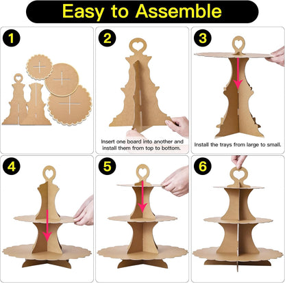Soleebee 3-Tier Cupcake Stand, Cardboard Cupcake Tower, Cup Cake Stand Tower for Birthday Wedding Party Decoration, Cupcake Tier Stand Desserts Display 1 Set (Purple Gold)