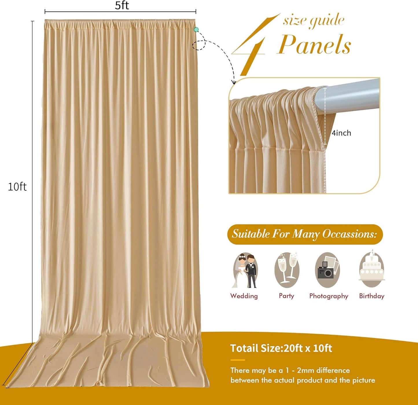 10 ft x 10 ft Wrinkle Free White Backdrop Curtains for Wedding Parties, Polyester Photography Backdrop Drapes for Birthday Parties Stage Backdrop Stand, 2 Panels 5x10FT Background Curtains