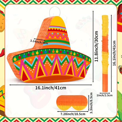 Hooqict Mexican Pinata with Blindfold and Bat Stick Party Pinata for Fiesta Carnival Cinco de Mayo Decorations Kids Adults Mexican Party Games Birthday Party Supplies