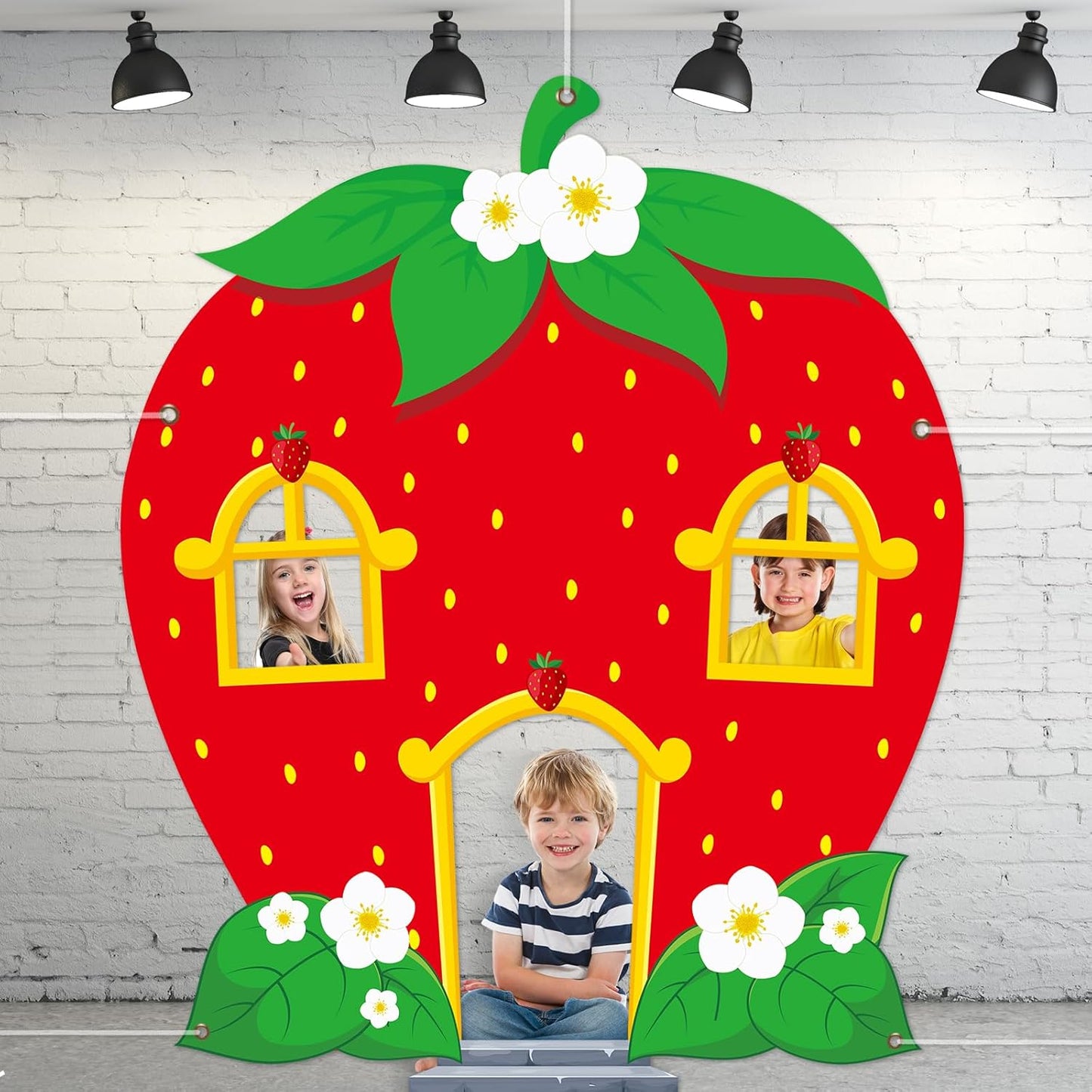 Strawberry Shaped Photo Prop Selfie Frame Party Decor Strawberry Photo Booth Props Background Sweet Berry Porch Banner Backdrop Sign Berry Themed Baby Shower Party Supplies 70x55 Inch