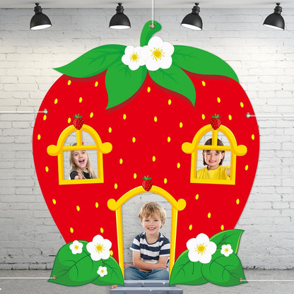 Strawberry Shaped Photo Prop Selfie Frame Party Decor Strawberry Photo Booth Props Background Sweet Berry Porch Banner Backdrop Sign Berry Themed Baby Shower Party Supplies 70x55 Inch