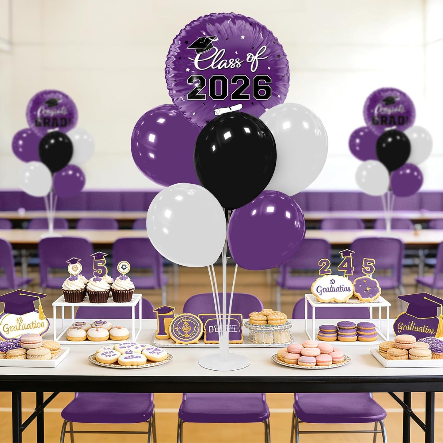 Graduation Decorations - 4 Set Balloon Stands, Class of 2026 Congrats Grad Table Centerpieces for Graduation Party Supplies(Gold& Black)