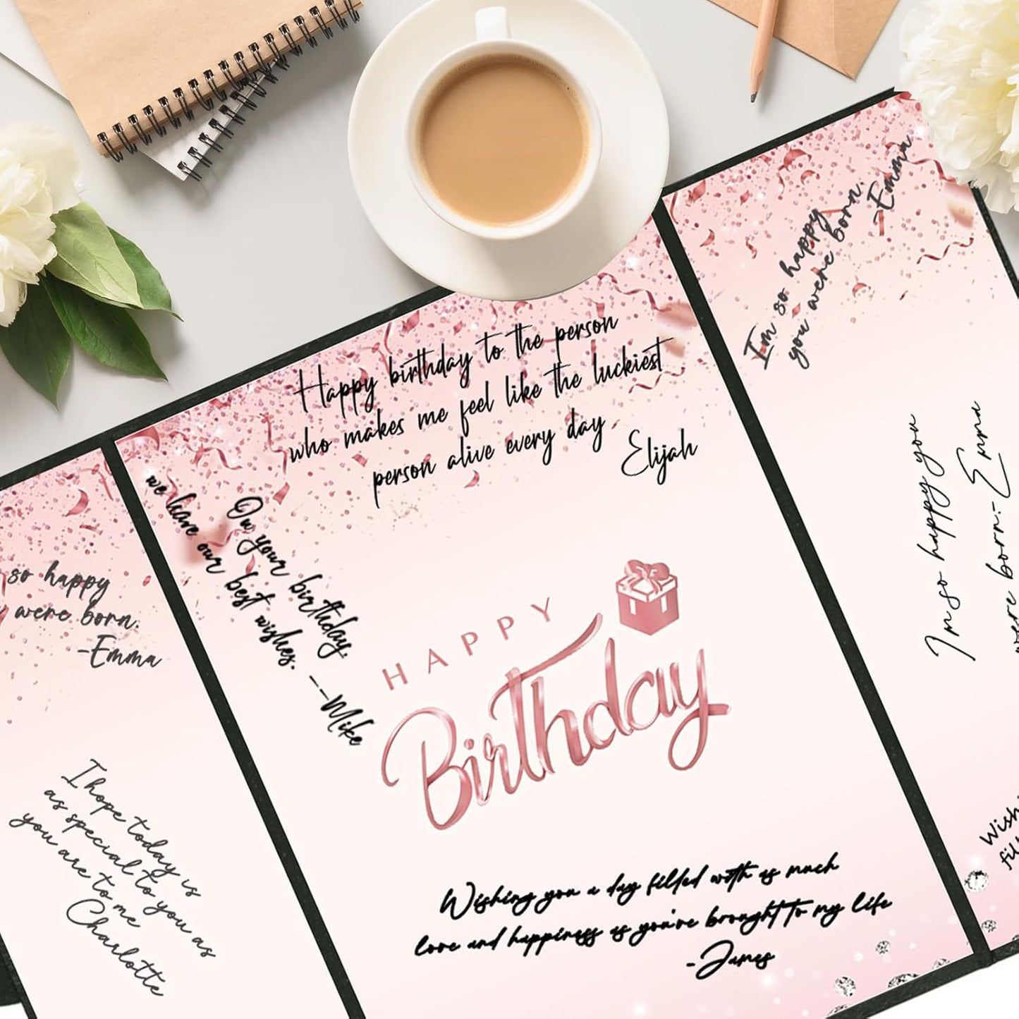 Crenics Black and White Birthday Decorations Women Men, Creative Birthday Guest Signature Book Alternative 18" x 12", Great Party Gifts for Girls or Boys