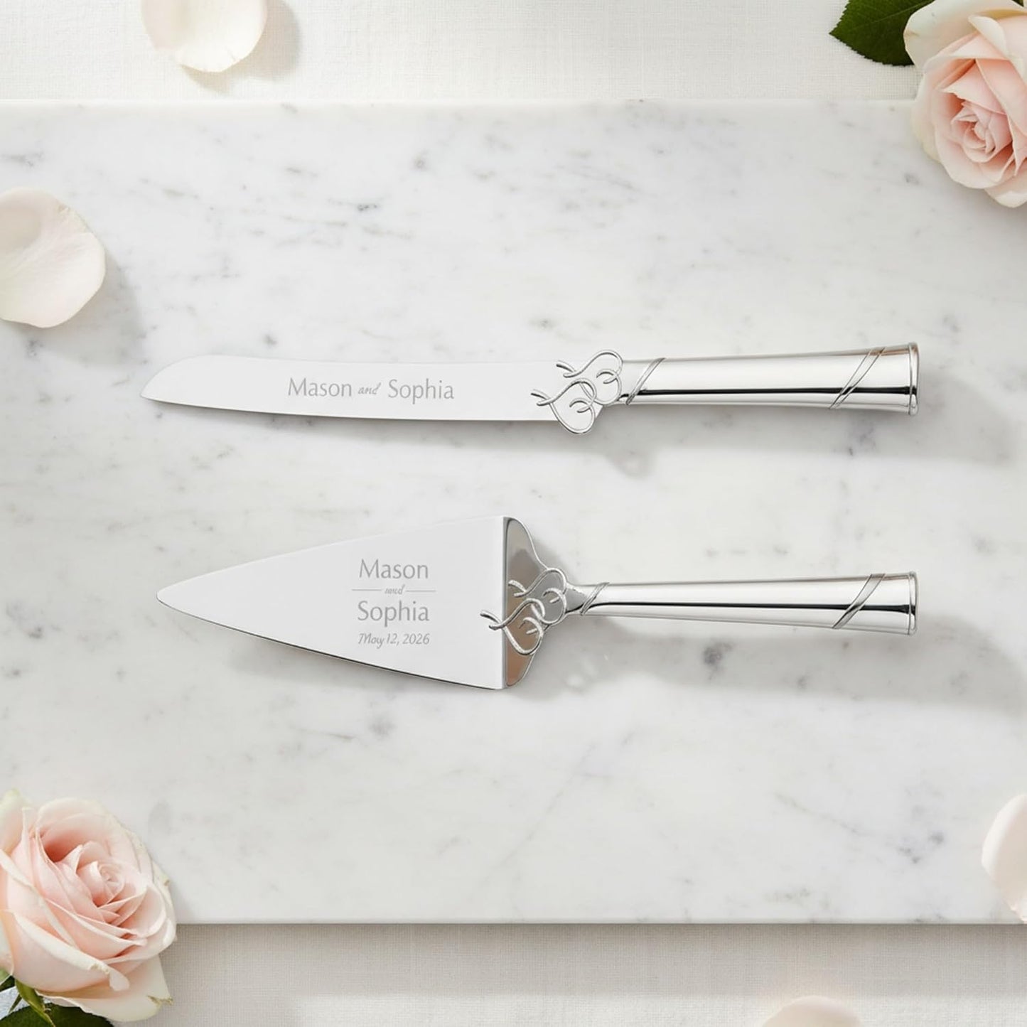 Lenox True Love Silver Personalized Wedding Cake Cutting Set, Engraved Wedding Cake Knife and Server, Wedding Cake Cutter