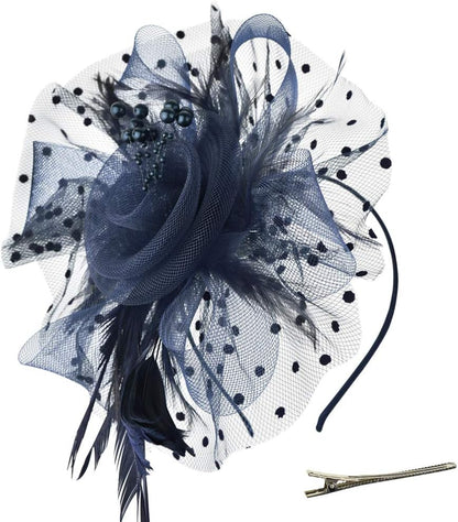 DRESHOW Fascinators Hat Flower Mesh Ribbons Feathers on a Headband and a Clip Tea Party Headwear for Girls and Women - Colors B