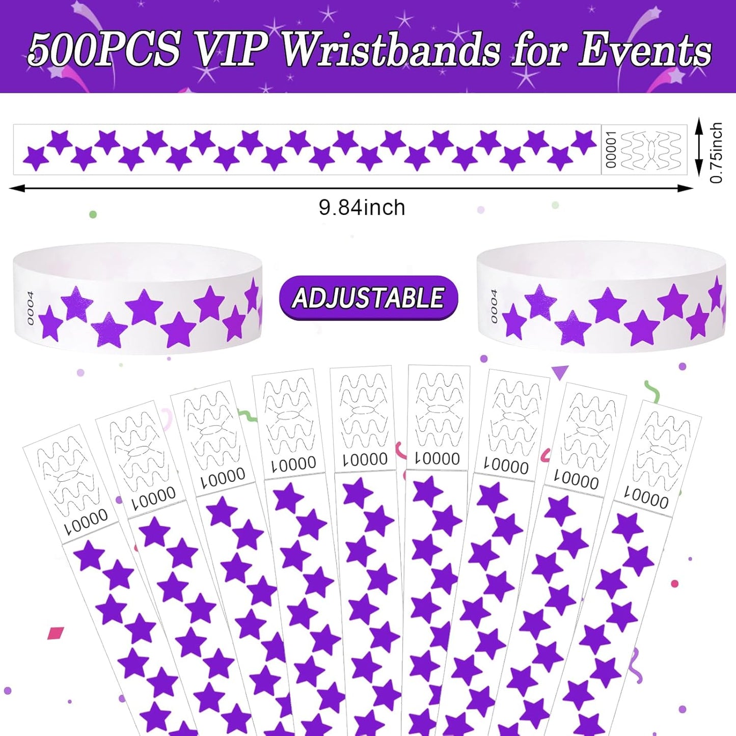 500 Pcs Stars Paper Wrist Bands for Events Waterproof Wristbands Lightweight Festival Identification Bracelets Neon Adhesive Event Arm Bands for Party（Red）