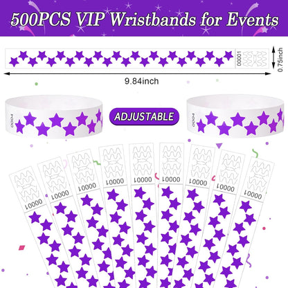 500 Pcs Stars Paper Wrist Bands for Events Waterproof Wristbands Lightweight Festival Identification Bracelets Neon Adhesive Event Arm Bands for Party（Red）