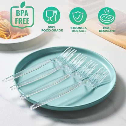 FOCUSLINE 360 Count Clear Plastic Silverware, 120 Forks, Knives and Spoons Each, BPA-Free, Heavy Duty Disposable Cutlery Set, Premium Disposable Flatware Plastic Utensils for Party Everyday Use