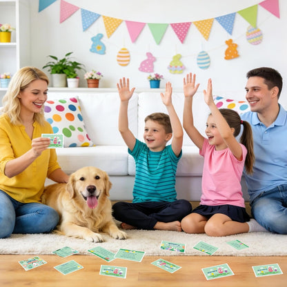 AhfuLife Easter Egg Scavenger Hunt Clue Cards for Family Friends, 27 Cards Set with Clues, Rules, Answers, Winner Cards for Easter Party Activities, Games Indoor, Easter Party Decorations Supplies