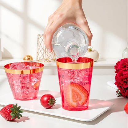 supernal 100pcs Gold Plastic Cups 12 oz, Glitter Clear Disposable Cups Heavy Duty, Fancy Plastic Cocktail Tumblers for Wedding, Parties Champagne & Mixed Drinks