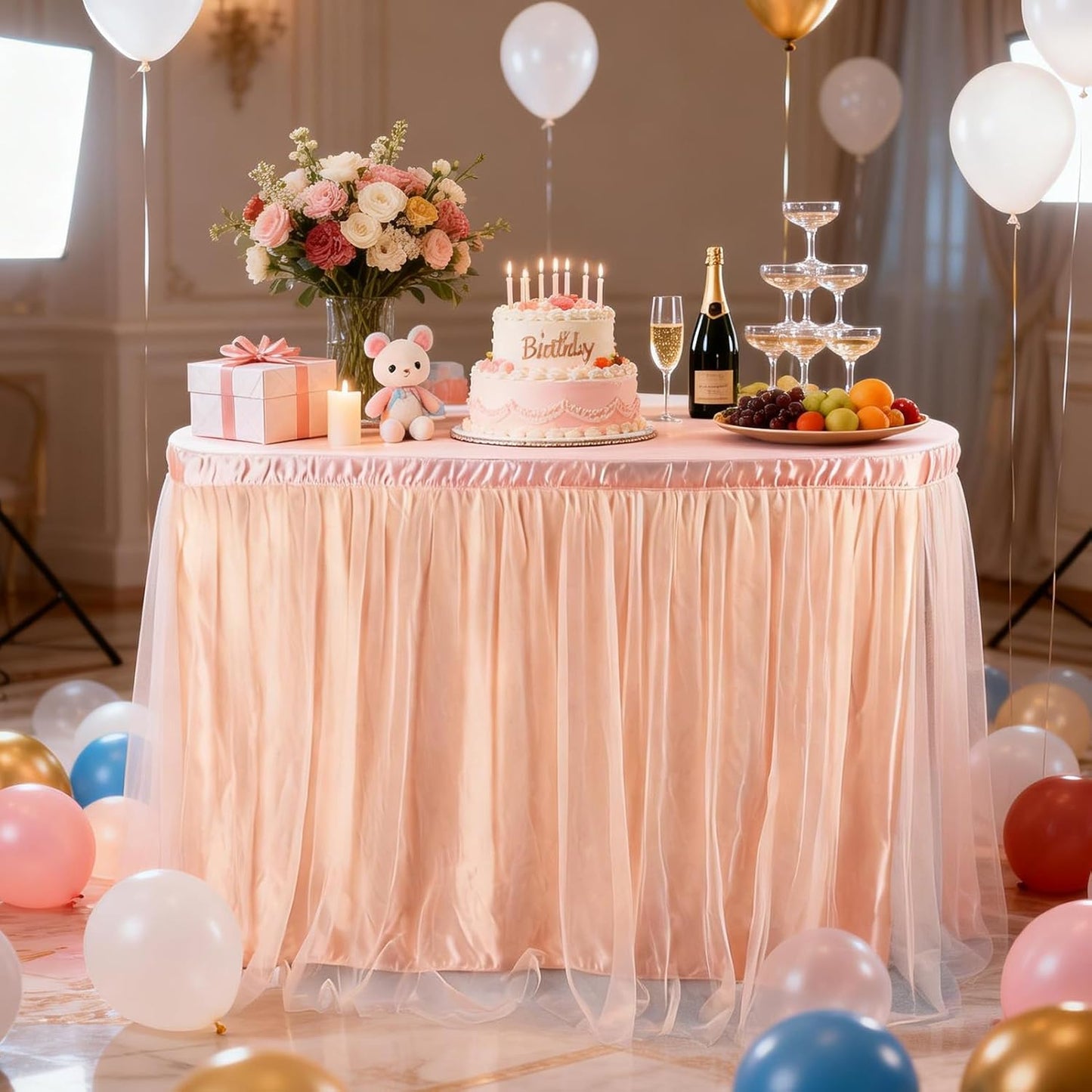 THARAHT Tulle Table Skirt 6FT 180CM Long for Rectangle Tables Round Tables Ruffle Desk Skirt for Princess Girls Birthday Party Cake Dessert Decorations Table Skirt