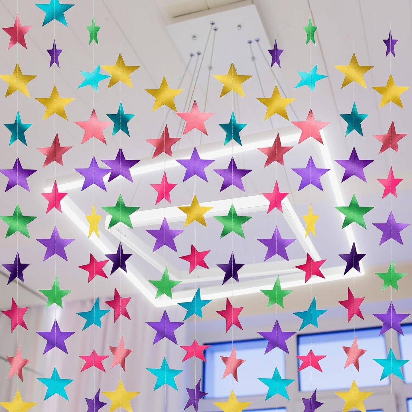 Spakon 65 Feet Glitter Star Paper Garland Banner Hanging Decoration Star Streamers Double Side 2026 Graduation Decorations for Wedding Birthday Festival New Year Party Decoration (Gold)