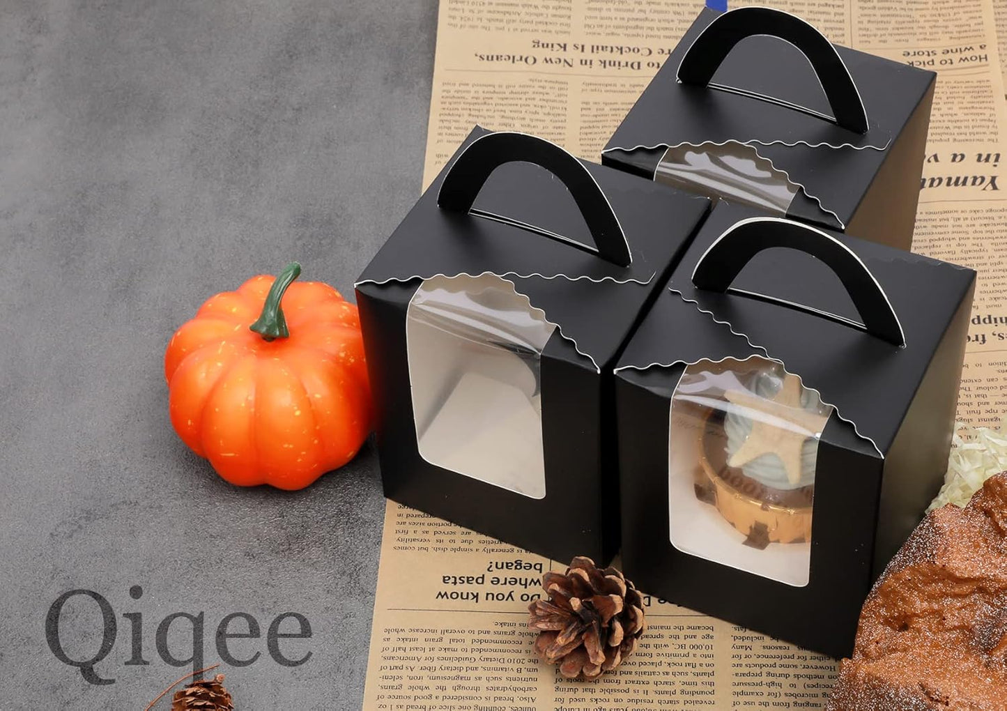 qiqee 60pcs Cupcake Boxes Individual Disposable White Single Box with Window 3.6 * 3.6 * 4.3inch Cupcake Containers/Holders