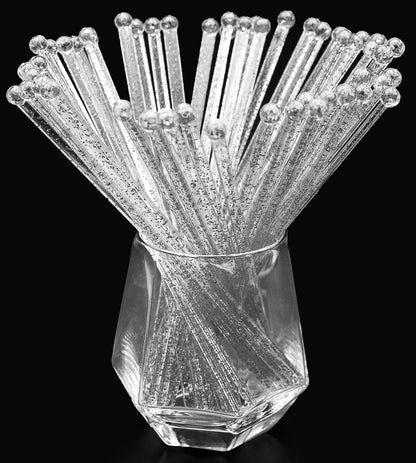 hapray 100-PCS 5 Colol Plastic Swizzle Sticks, Crystal Cake Pops, Cocktail Coffee Drink Stirrers, Stir Sticks, 7.24 Inch (Pink, Yellow, Blue, Purple, Green)