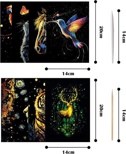 Georgie Porgy Scratch Paper Art Set for Kids Adults Magic Rainbow Scratchboards for DIY Arts and Crafts Kits Christmas Birthday Gift with Scratching Tools Kit (A4-Noctilucent Whale + Sea World)