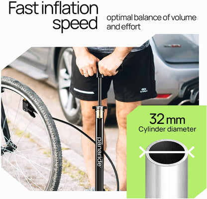Bike Pump Floor, Advanced Bike Tire Inflator, Bicycle Hand Air Pump with Dual Presta and Schrader Valves, Handheld Pump, Suitable for Road and Mountain Bikes, Baby Stroller, Balls