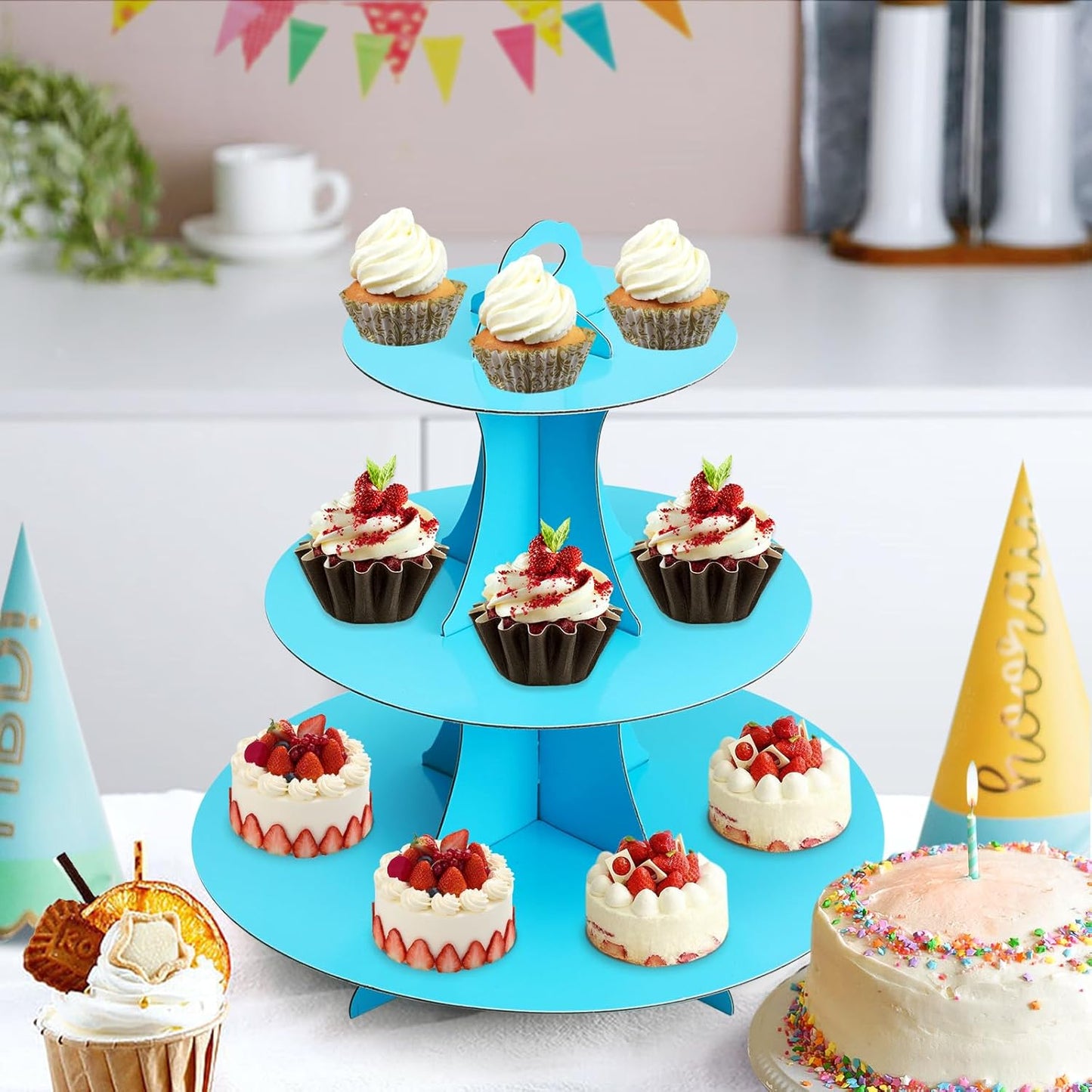 Soleebee 3-Tier Round Cupcake Stand, Cardboard Cupcake Tower, Dessert Cup Cake Stand Tower for Birthday Wedding Party Decoration, Cupcake Tier Stand 1 Set (Hot Pink)
