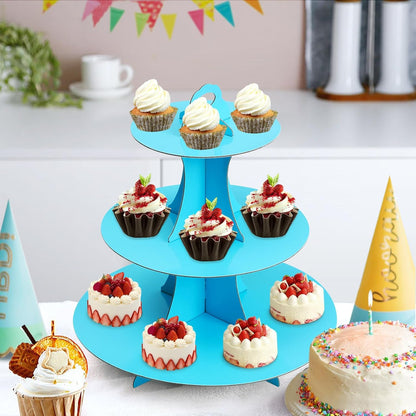 Soleebee 3-Tier Round Cupcake Stand, Cardboard Cupcake Tower, Dessert Cup Cake Stand Tower for Birthday Wedding Party Decoration, Cupcake Tier Stand 1 Set (Hot Pink)