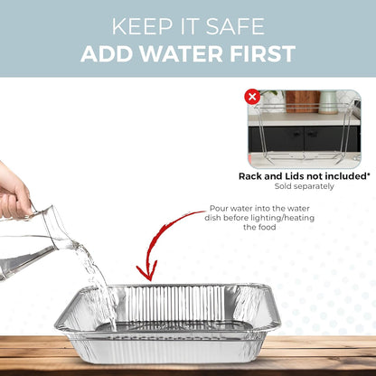 Alpha Living 6 Pack - Disposable Chafing Dish Buffet Set, Half Size Pans, Welded Body Food Warmers for Parties, Fuel Cans Complete Set, Warming Trays