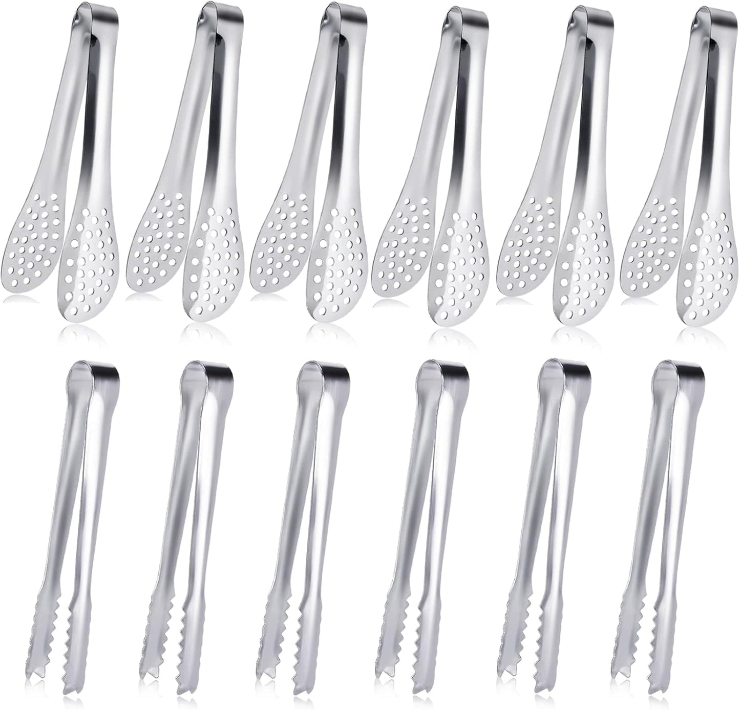 JCREN 12 Pcs Serving Tongs, Small Serving Utensils for Parties Catering Gold Tongs, Food-Grade 304 Stainless Steel Mini Appetizer Tongs for Tea Party Coffee Bar, 4 Inches - Gold