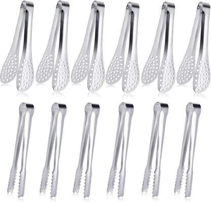 JCREN 12 Pcs Serving Tongs, Small Serving Utensils for Parties Catering Gold Tongs, Food-Grade 304 Stainless Steel Mini Appetizer Tongs for Tea Party Coffee Bar, 4 Inches - Gold