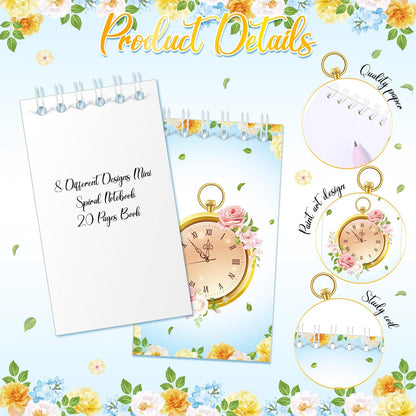 Faccito 24 Pcs Mini Tea Notebook Floral Tea Mini Notepad Party Favors Teapot Party Small Spiral Pocket Notebooks Floral Teapot Time Notepad Memo Spiral Notebooks for Birthday Classroom Reward Supplies