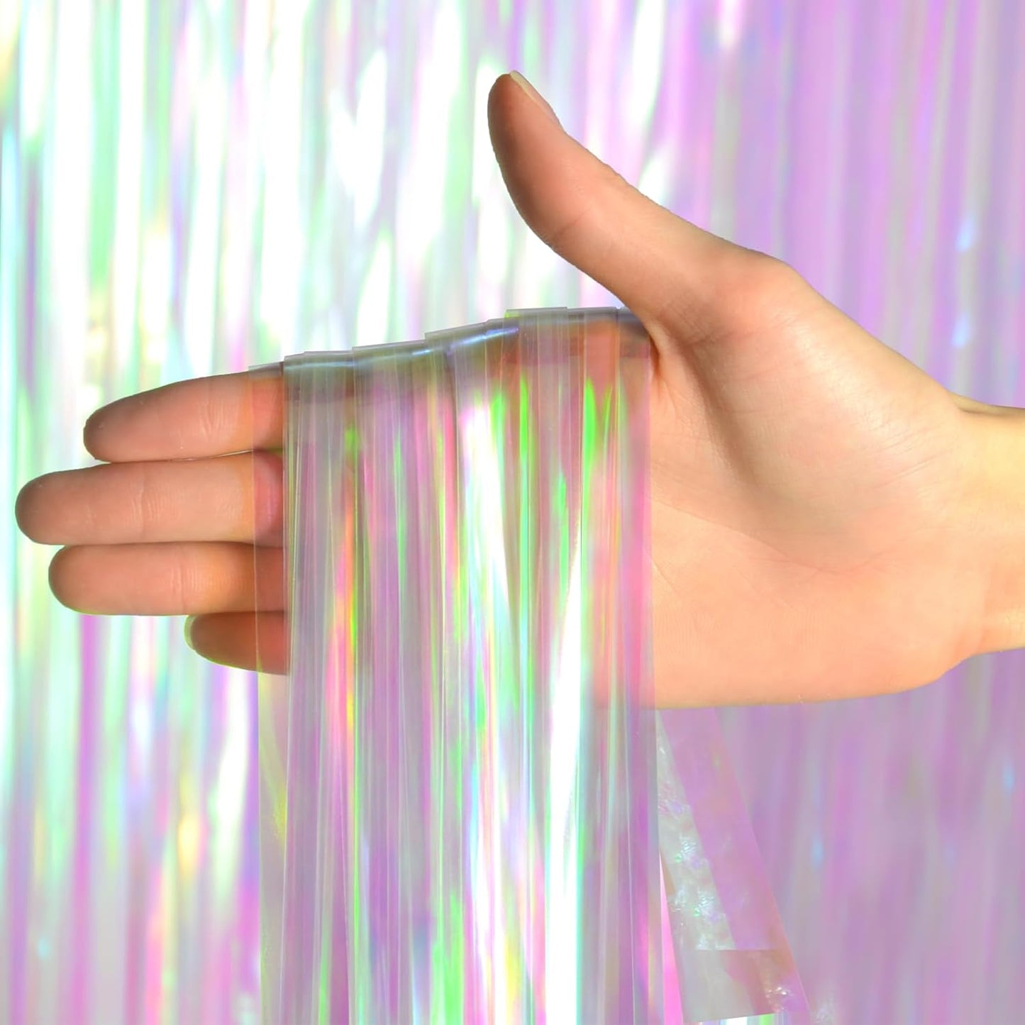 Melsan 2 Pack 3.2 ft x 8.2 ft Tinsel Foil Fringe Curtains Backdrop, Sparkle Metallic Foil Curtains for Party Photo Booth Props Decoration, Pinkish Purple