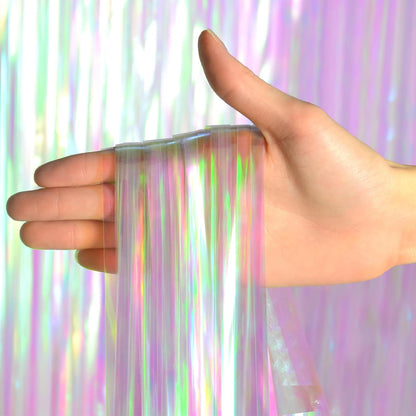 Melsan 2 Pack 3.2 ft x 8.2 ft Tinsel Foil Fringe Curtains Backdrop, Sparkle Metallic Foil Curtains for Party Photo Booth Props Decoration, Pinkish Purple